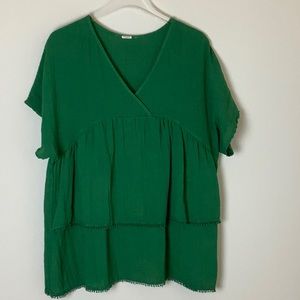 Boho Emerald green blouse V-neck